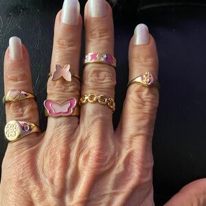 Gold and Pink Butterfly Ring Set